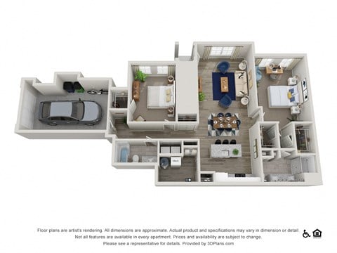 Floor plan for 2 beds, 2 baths, 1397 sqft